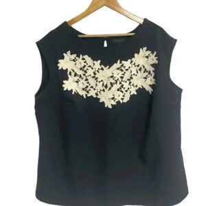 Worthington Tank Top Womens Size 2XL Black with Eyelet Lace